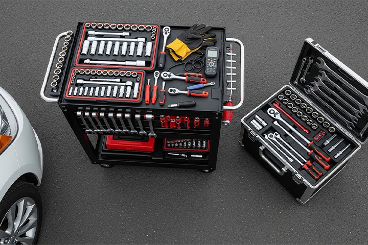 Mobile mechanic tools and equipment organized neatly